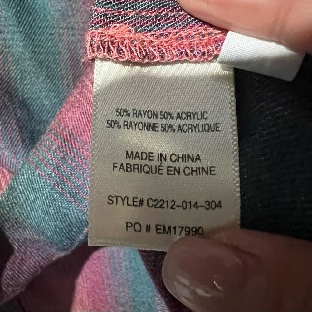 Cloth & Stone Multicolor plaid  Long Sleeve lace back Top - Picture 4 of 5